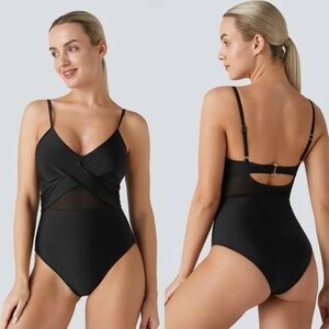 NWT Halara & G-Hook black Crossover Mesh One Piece Swimsuit size small